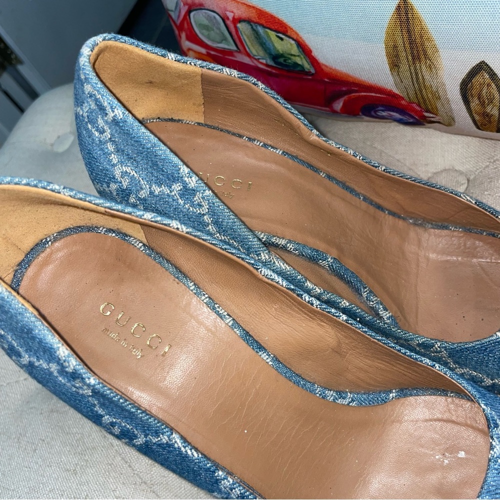 Gucci Blue GG Denim Horsebit Espadrille Wedges Size 38
Excellent Condition - Picture 10 of 11